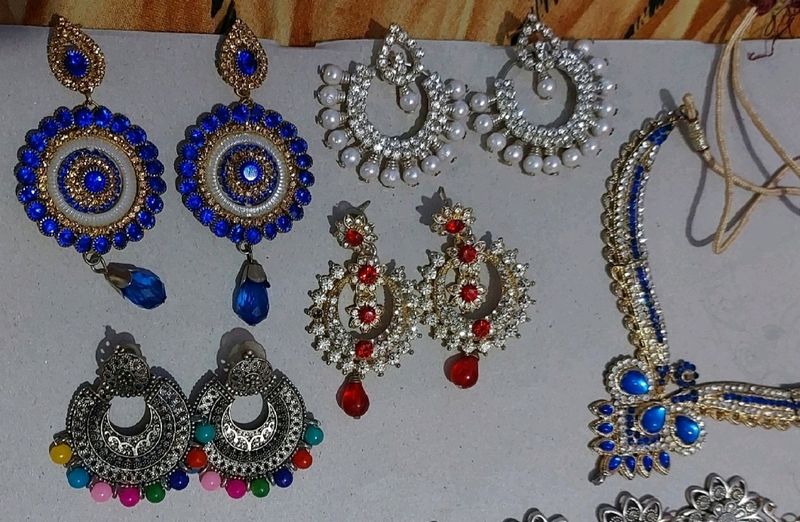 4 Earrings, And 2 Necklace