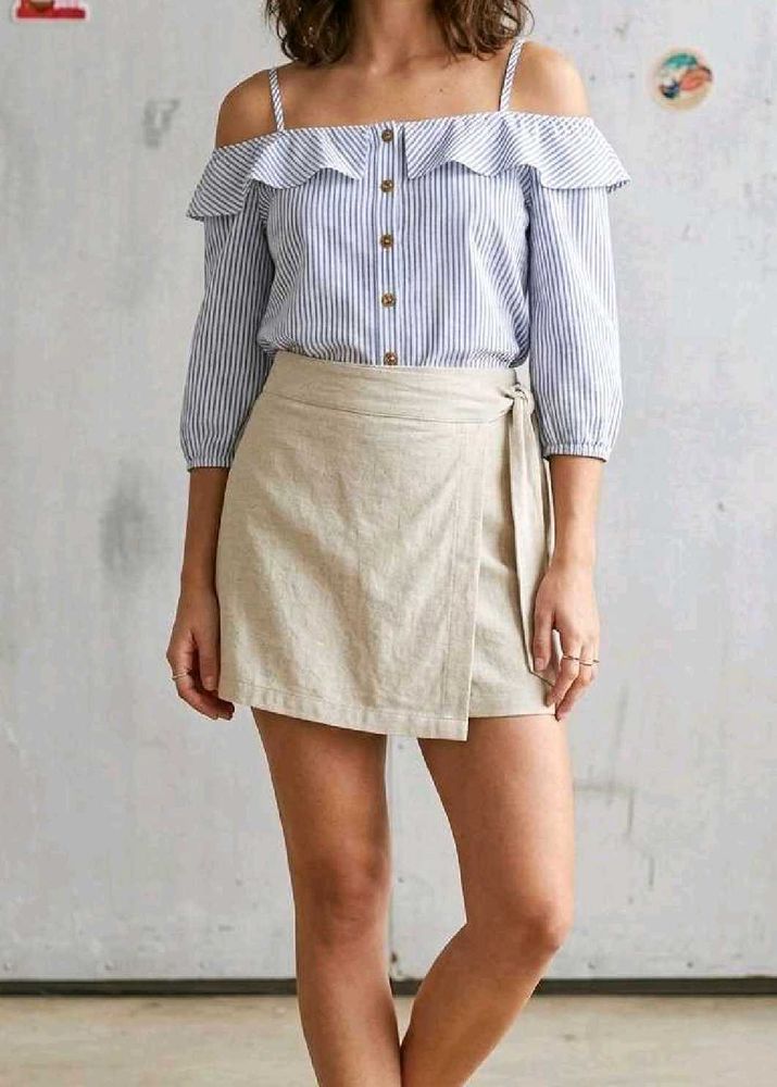 Blue Striped Doll Collar Off-Shoulder Top