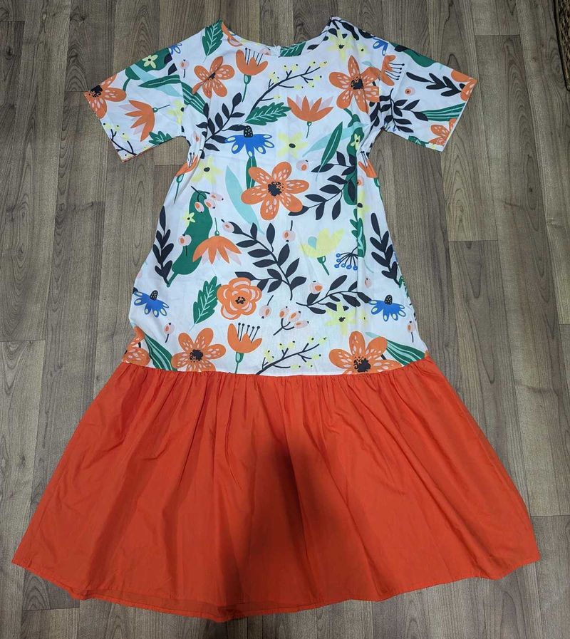 Floral Print Maxi Dress with Orange Skirt