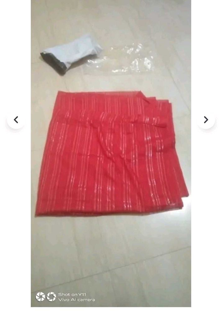 Red Saree with Silver Stripes