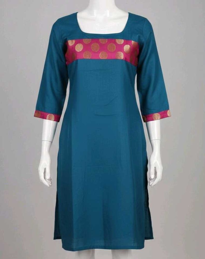 Blue Kurti with Brocade Neckline
