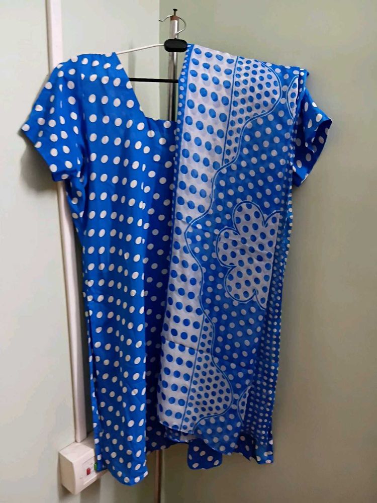Blue Polka Dot Kurta Pajama With Dupatta
