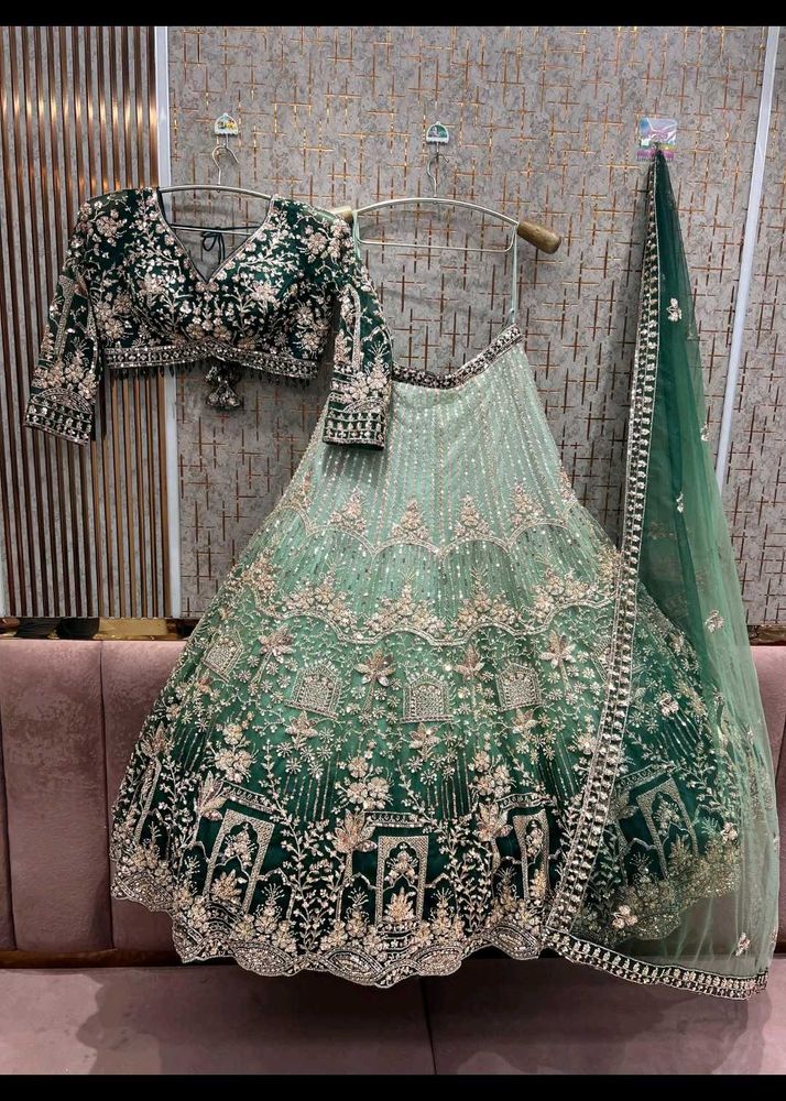 Stunning Emerald Green Lehenga Choli Set