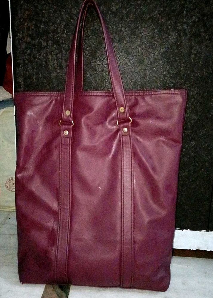 Maroon Faux Leather Double-Layer Tote Bag