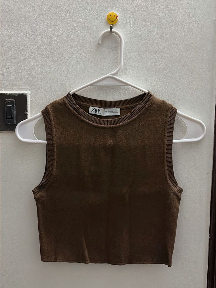 Zara Brown Knit Vest Top