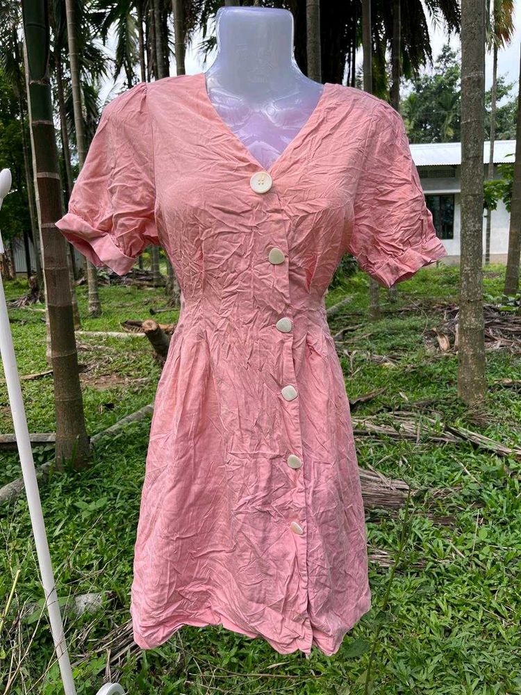 Cute Pink Button-Up Mini Dress