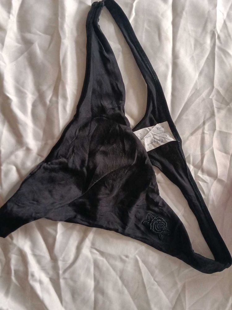 Black Thong with Rose Detail