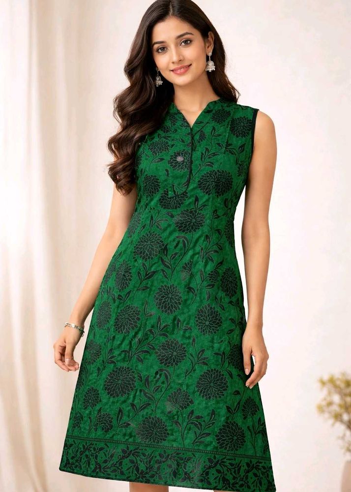 Elegant Green Floral Kurti Dress(2 time used only)