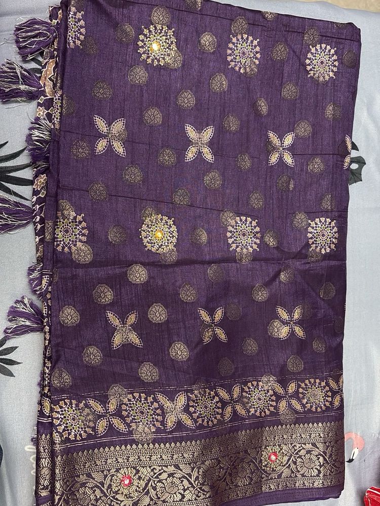 Designer Purple Saree with Tassels
