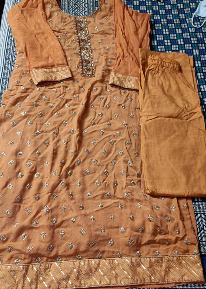 Orange Kurta Set with Embellishments