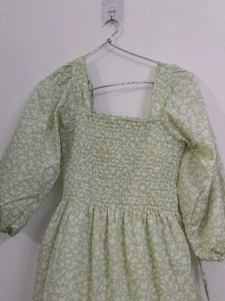 Floral Smocked Square Neck Dress