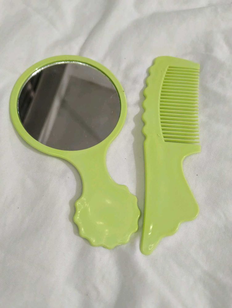 small Lime Green Handheld Mirror &amp; Comb Set