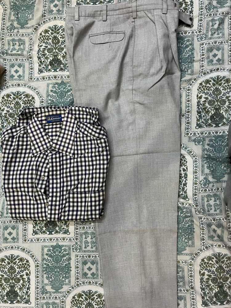 Plaid Shirt and Trousers Set