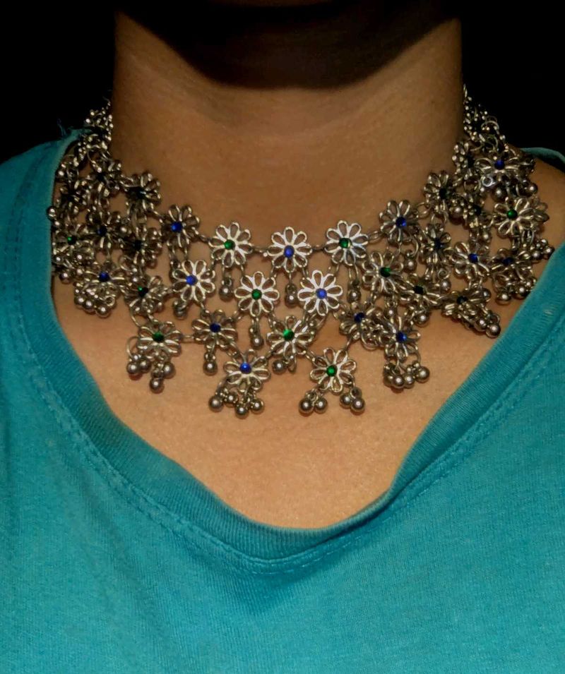 Oxidised Floral Choker Necklace | Boho Ethnic Jewe