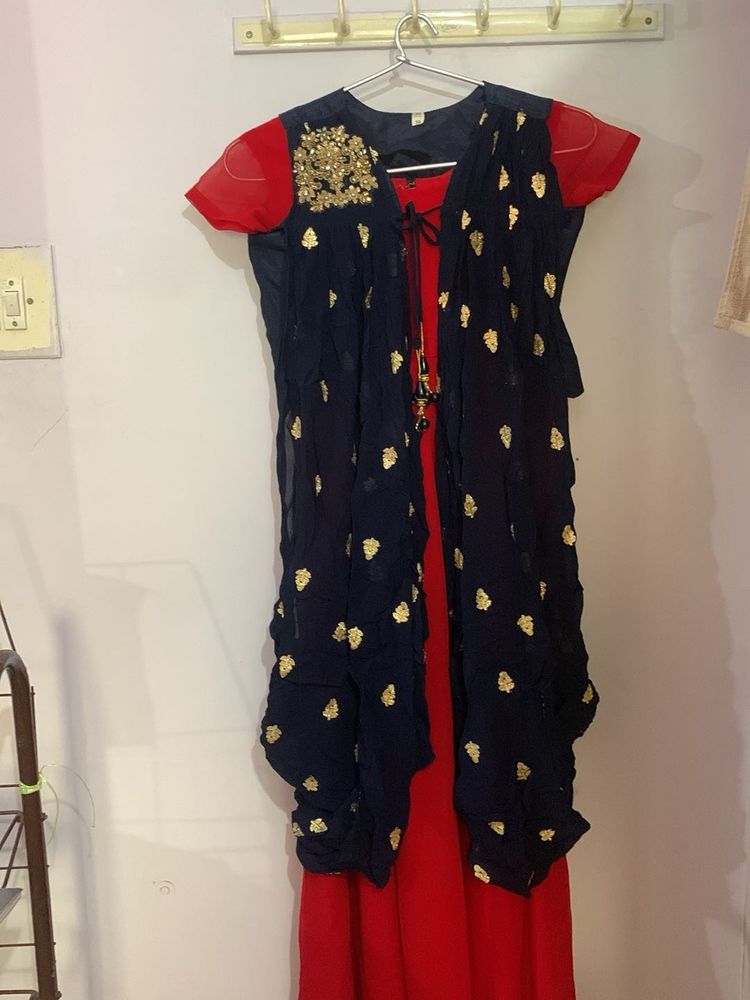 Elegant Red &amp; Navy Indian Kurti Set