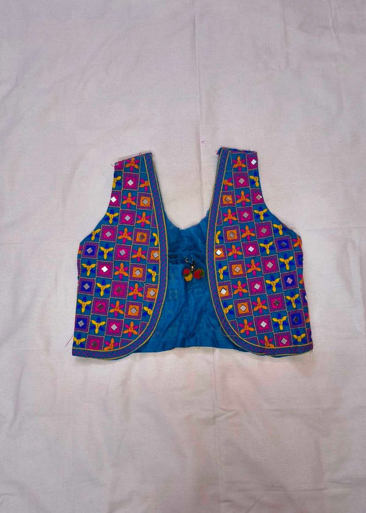 Embroidered handmade blue Navratri Crop Vest
