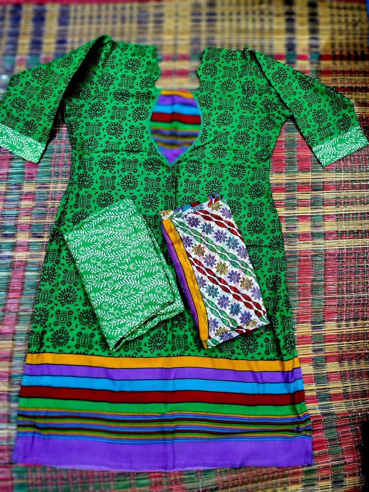 Green Printed Kurta Set