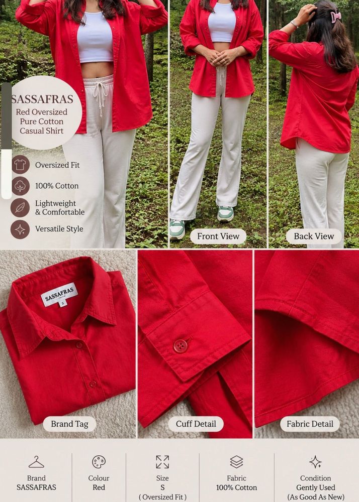 Sassafras Red Oversized Cotton Shirt
