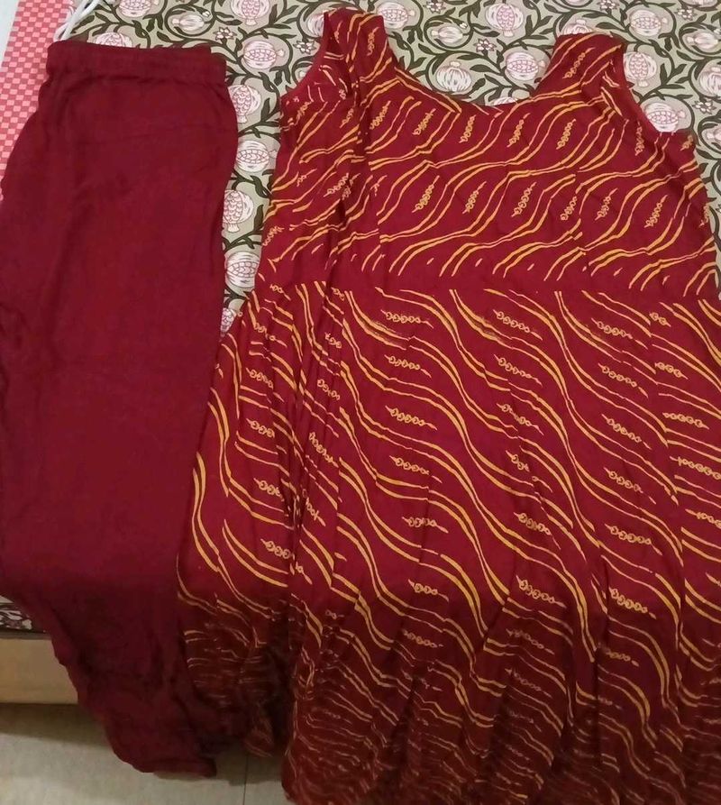 Maroon Kurta Set with Yellow Print