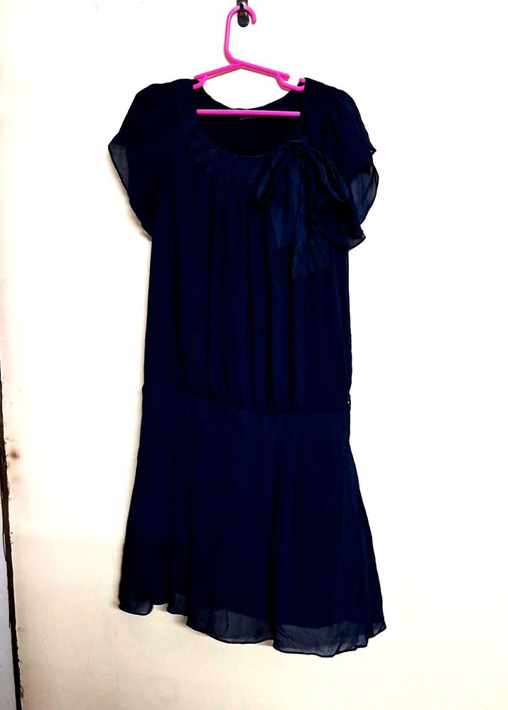 Elegant Navy Blue Chiffon Dress
