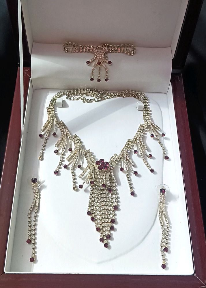 Necklace Set American Diamond Earrings, Bracelet