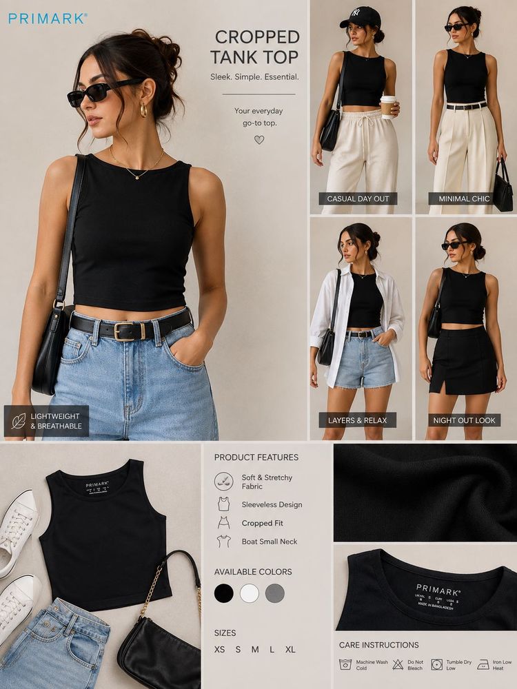 Black Sleeveless Cropped Tank Top