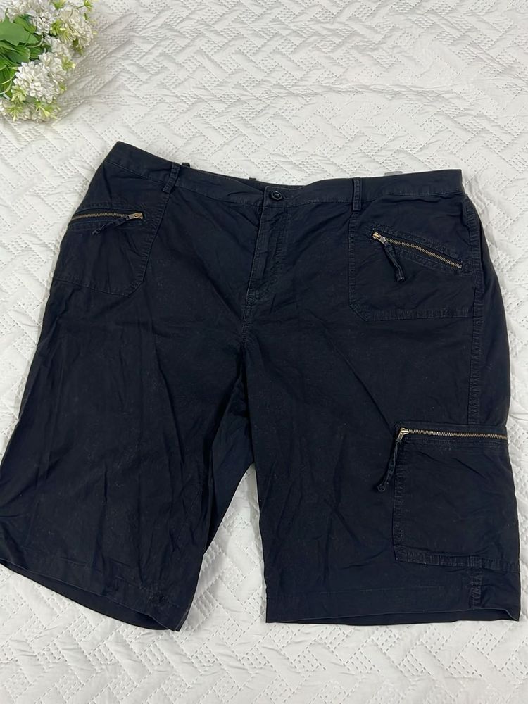 Black Cargo Shorts with Zippers