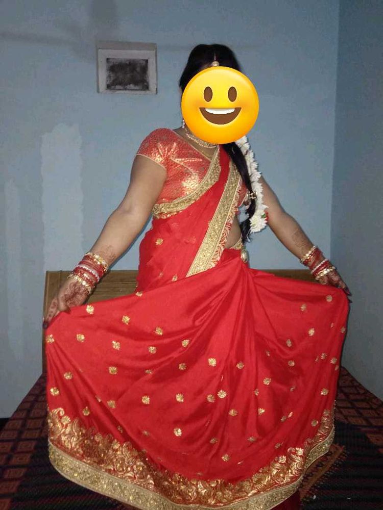Tomato Red Colour Saree With Heavy Work