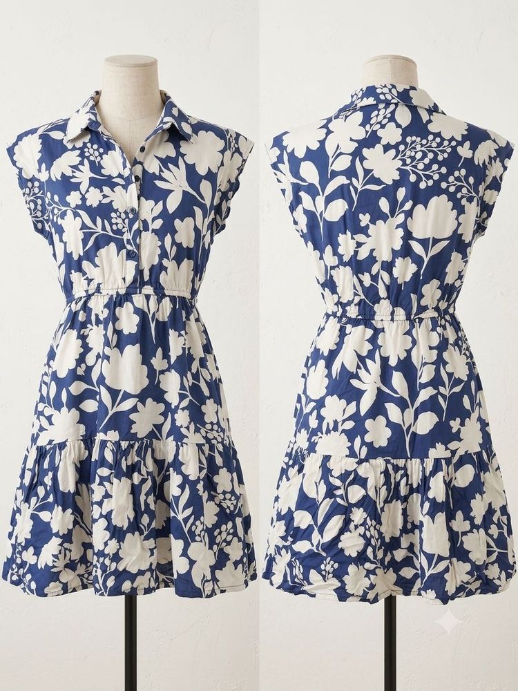 Blue Floral Print Shirt Dress