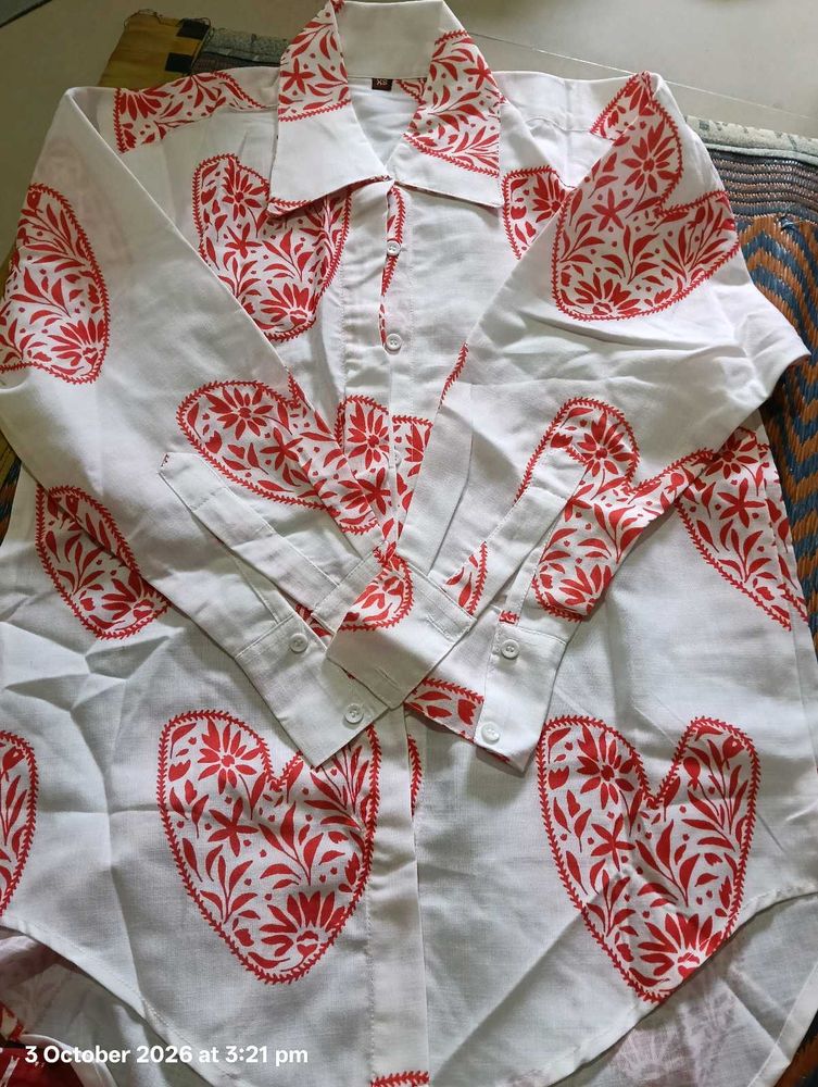 Women's White Shirt with Red Heart Print