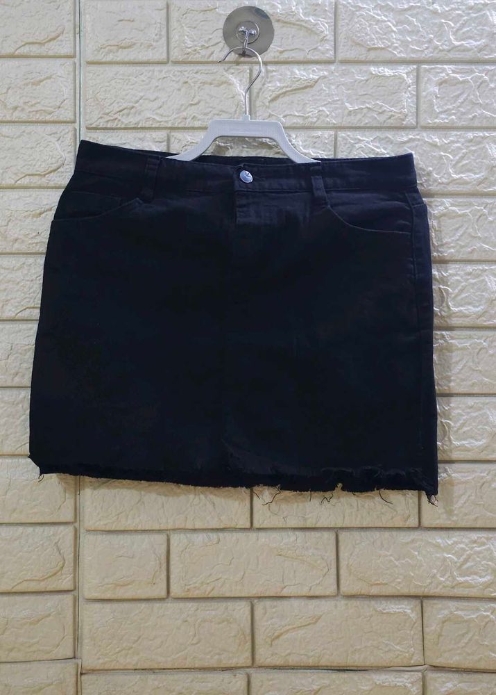 Black Denim Layered Mini Skirt Over Short