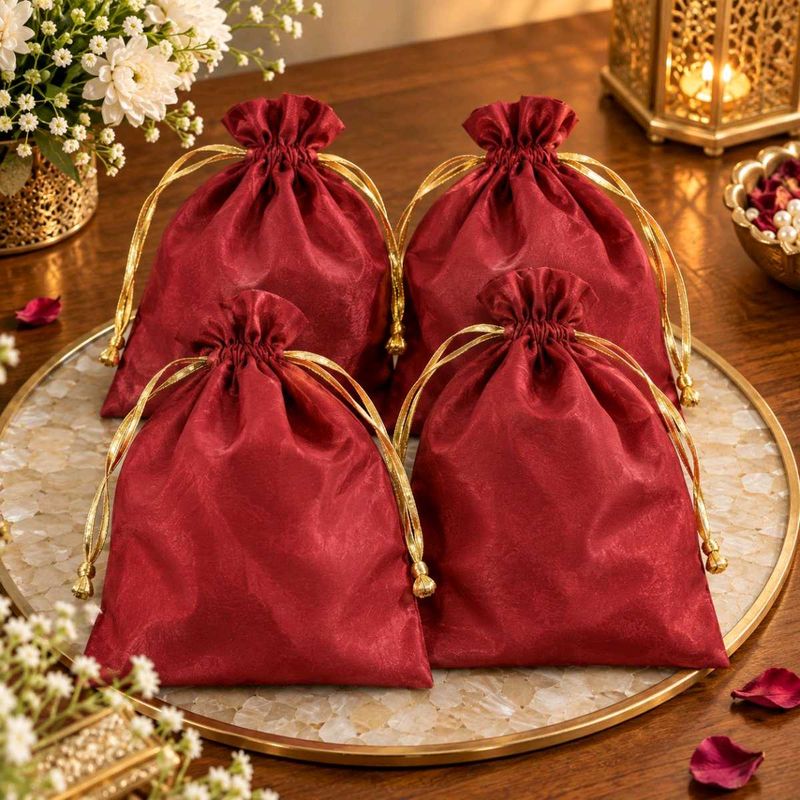 Festive Maroon Gift Pouches / Potli Bags Set of 4