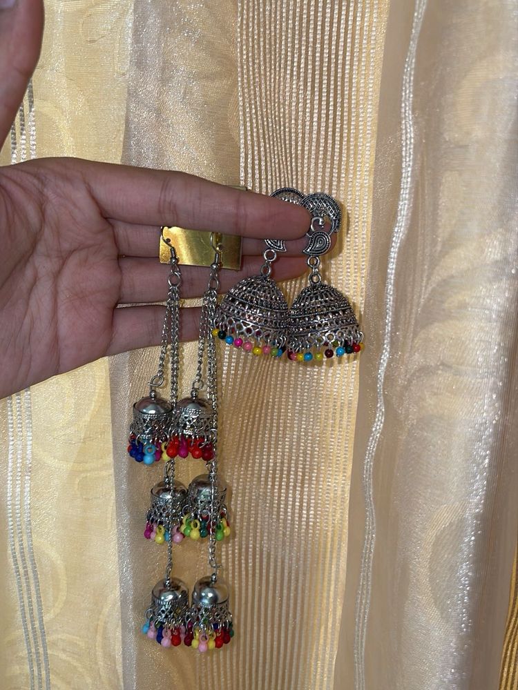 Boho Jhumka Earrings with Multicolor Beads