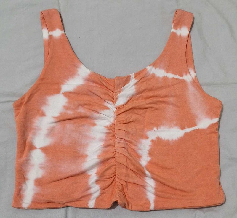 Orange Tie-Dye Ruched Crop Top