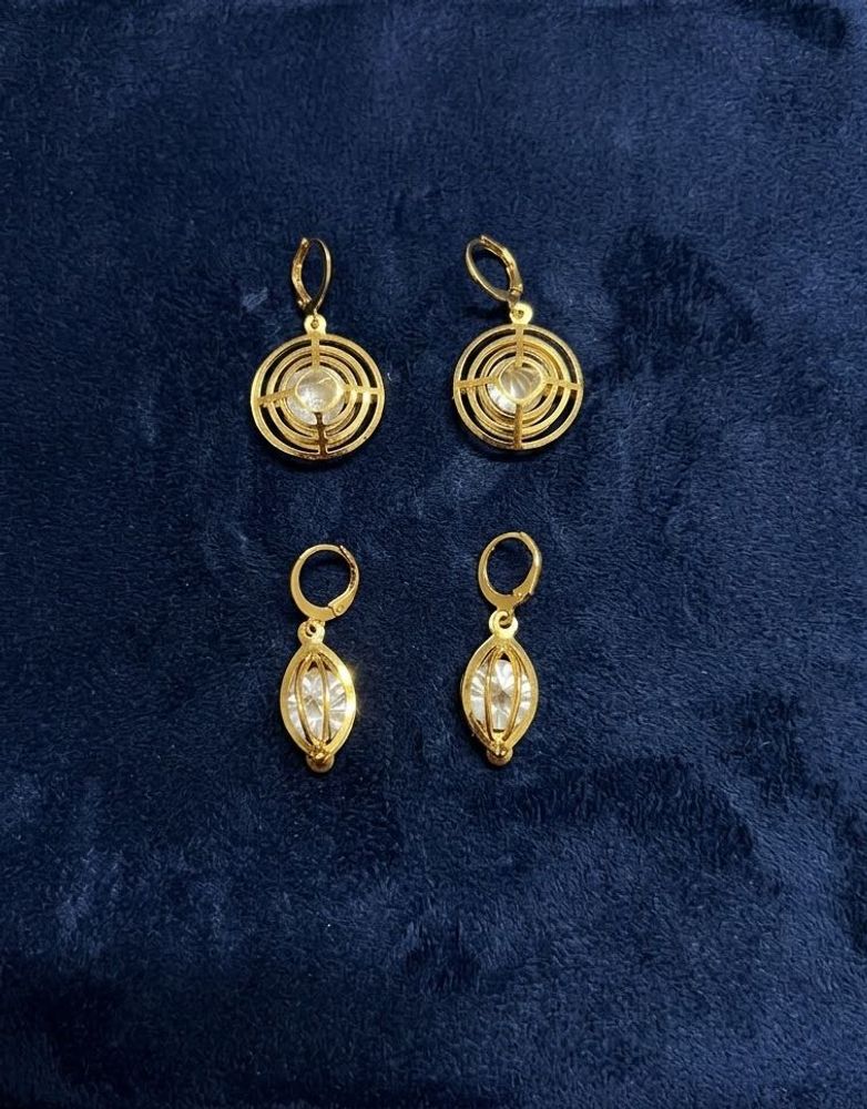 Elegant Gold Tone Gemstone Earrings Set