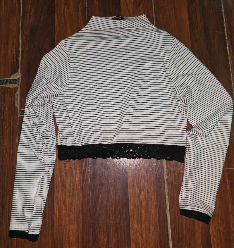 Striped Crop Top with Lace Trim