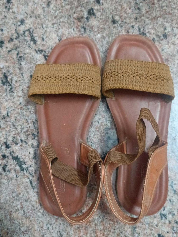 Brown Elastic Strap Sandals