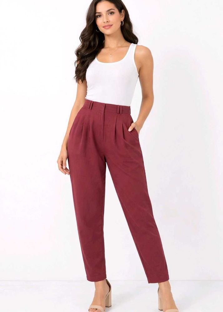 Stylish Pleated Maroon Pants