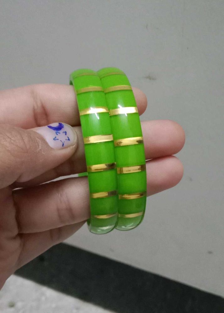 Green &amp; Gold Bangles - Set of Two
