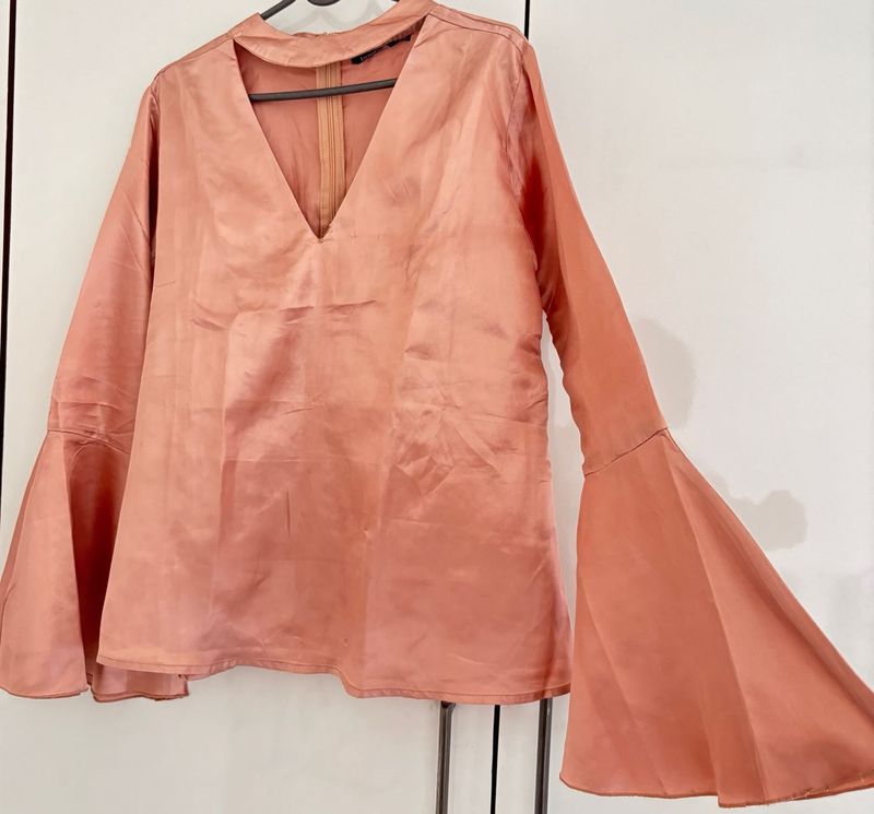 Satin Bell Sleeve Blouse
