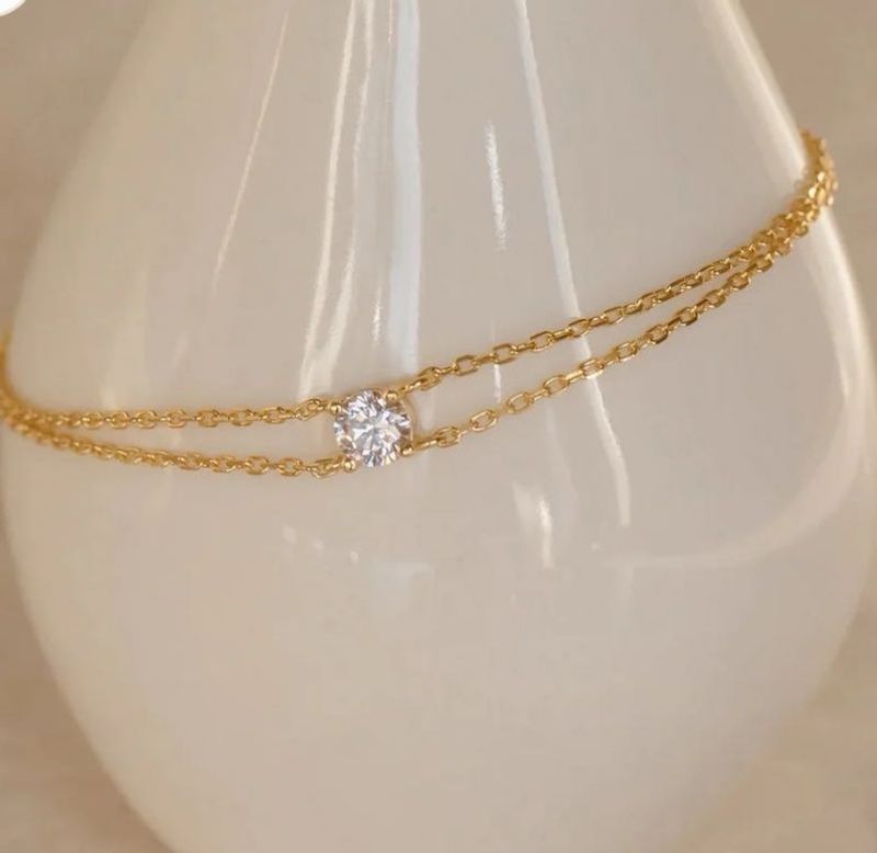 Delicate Gold Chain Bracelet with Crystal set of 3
