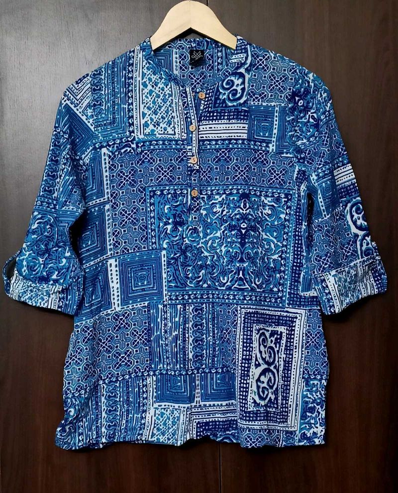 Blue &amp; White Printed Kurta