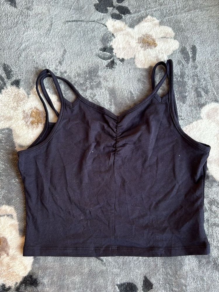 Black Ruched Spaghetti Strap Tank Top