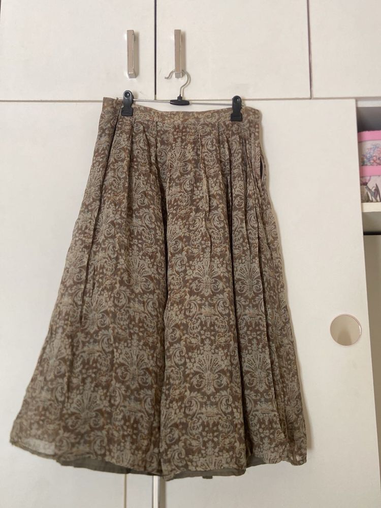 Olive Print Pleated Skirt