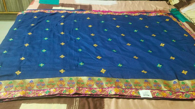 Elegant Blue Embroidered Saree