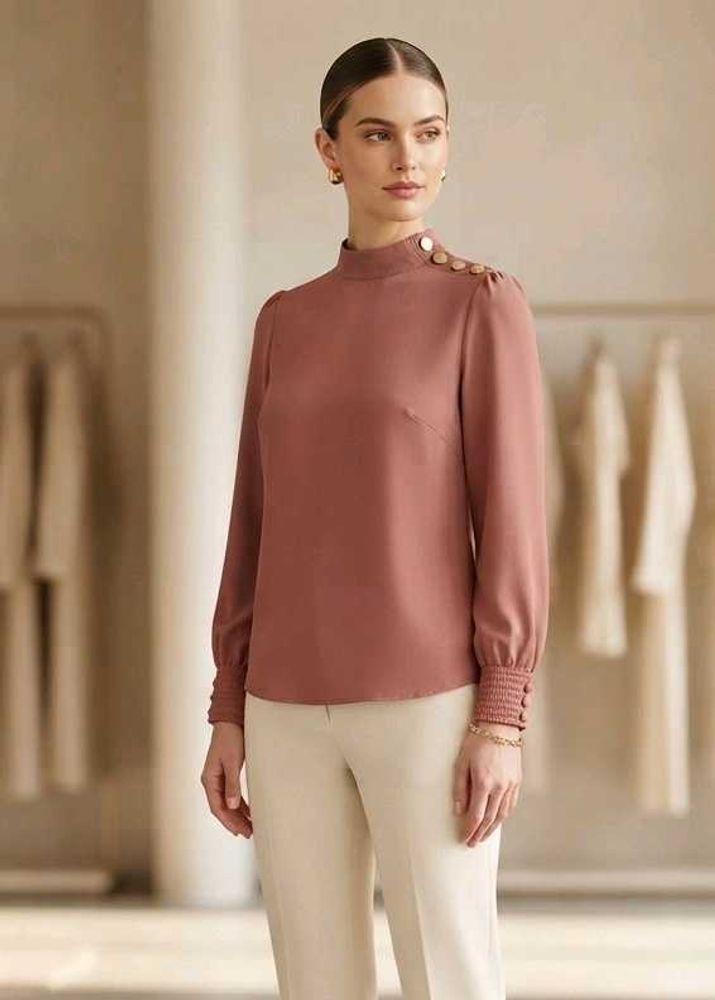 Chic Rose Pink Button Detail Top
