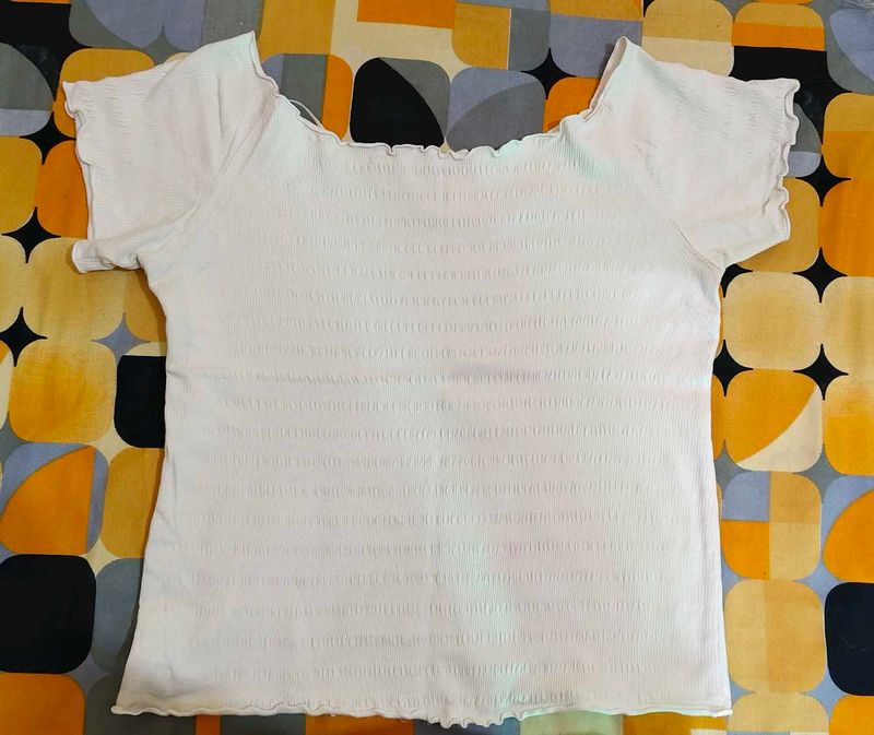 Cream Textured Off-Shoulder Top