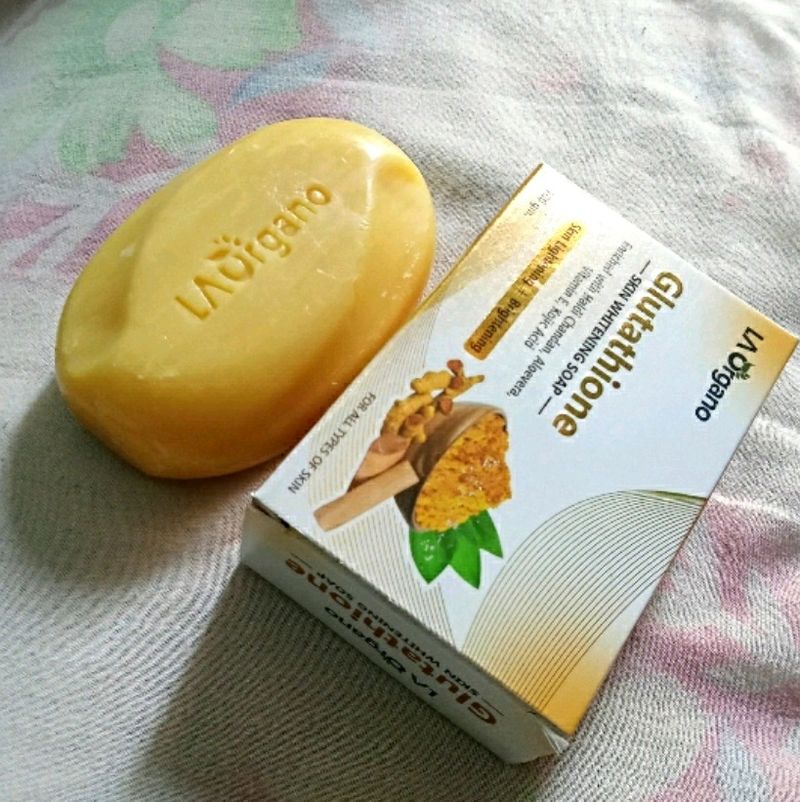 "La Organo Glutathione Haldi Chandan Skin Brightening &amp; Whitening Soap (100g) - Radiant Skin with Turmeric Glow 🌟🪶"
