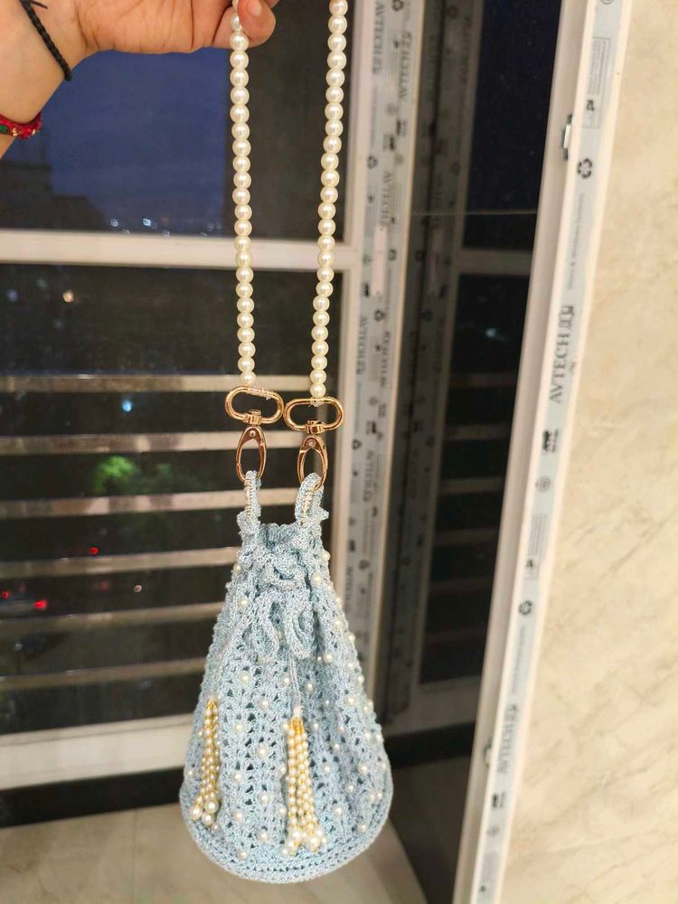 Handmade Crochet Pearl Clutch Bag