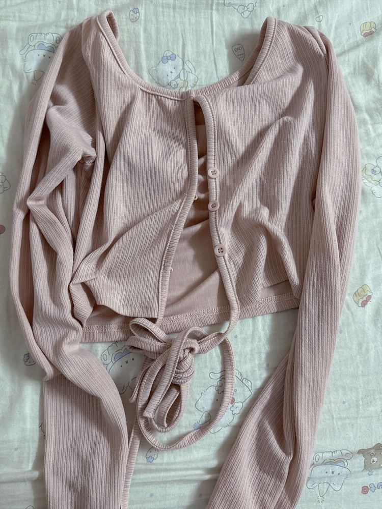 Cute Pink Ribbed Crop Top